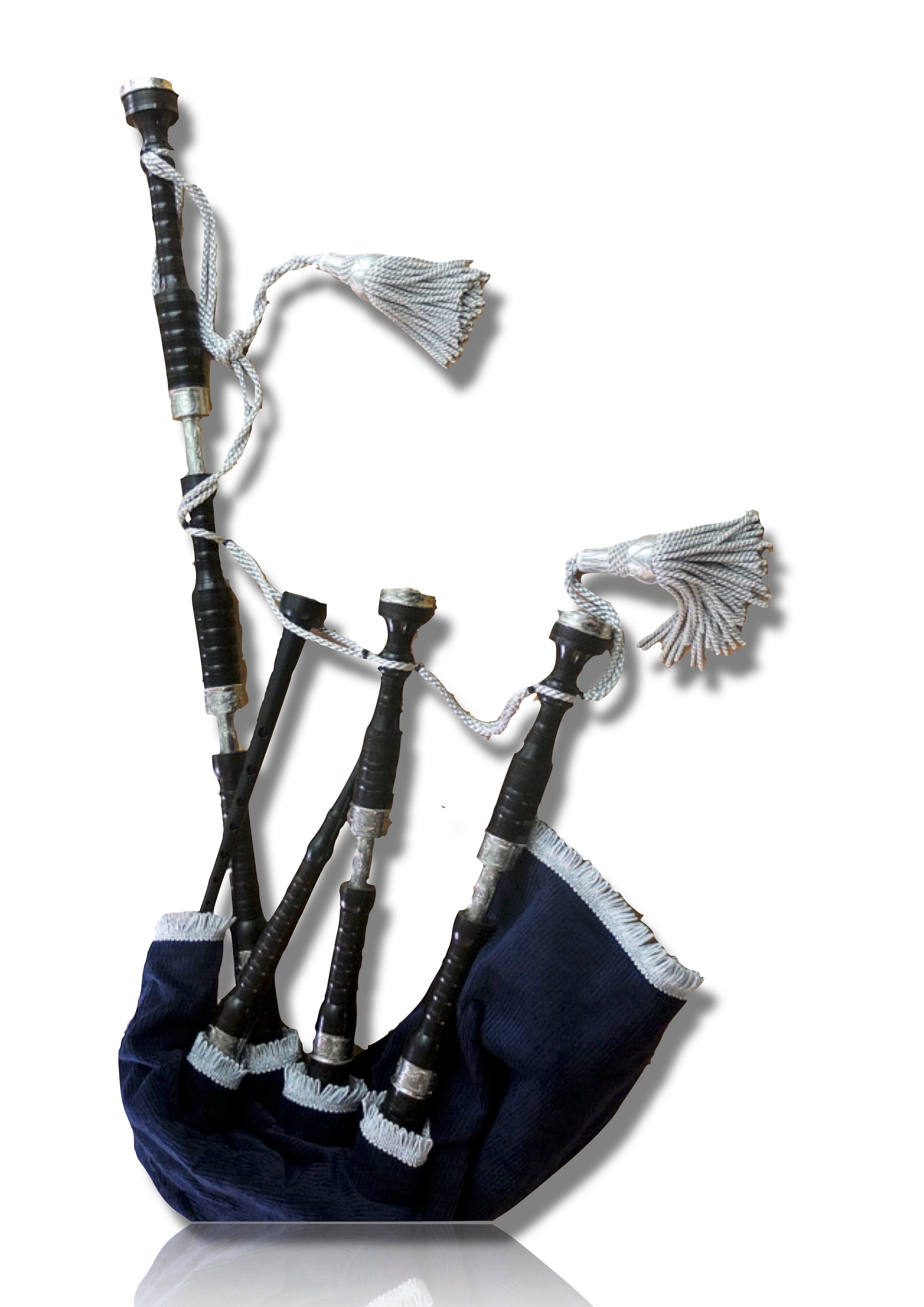 Scottish Highland Bagpipes made from African Blackwood with engraved nickle ferrules and a silver cord - Bagpipes Galore